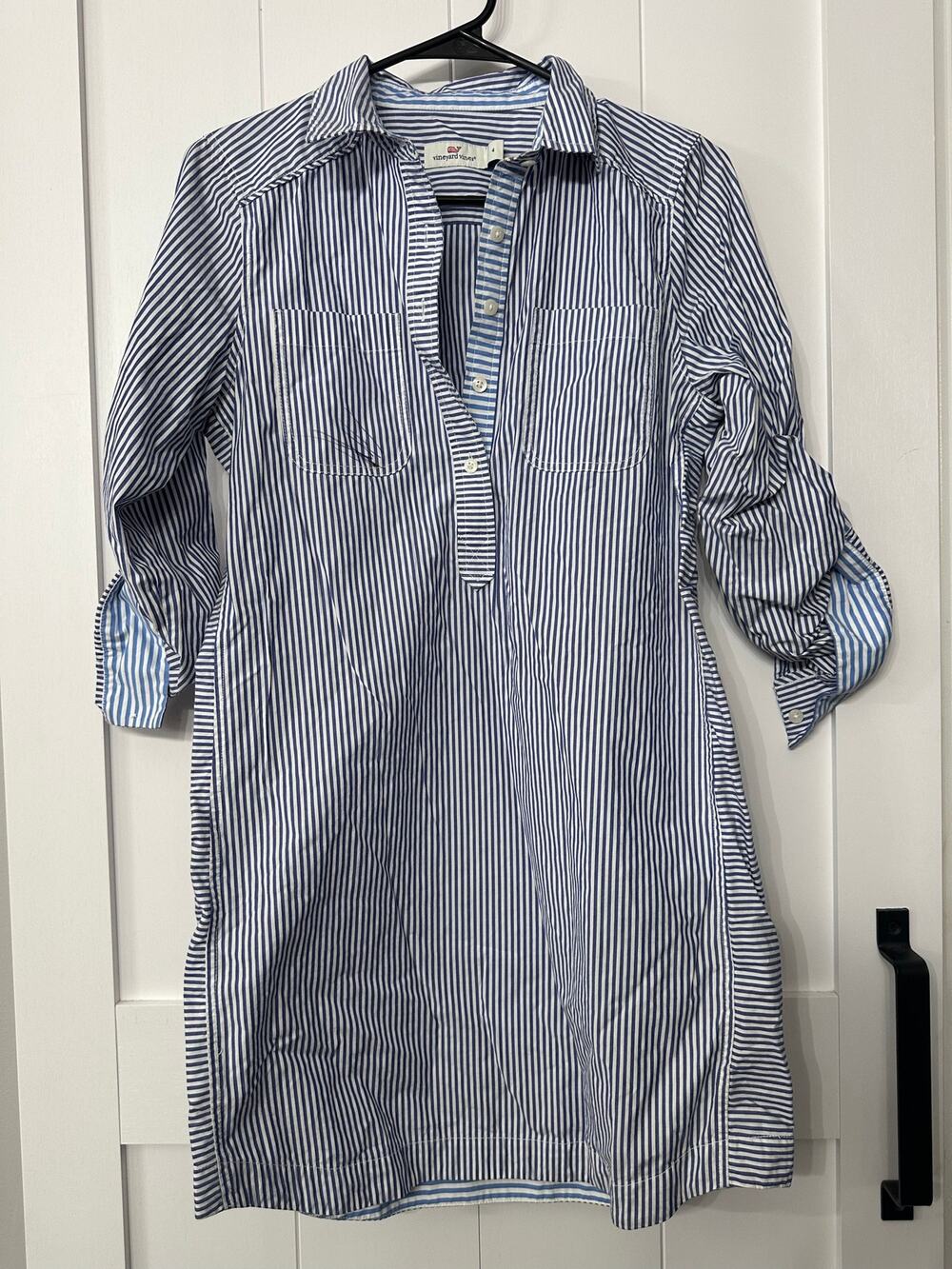 Vineyard Vines blue white vertical-stripe cotton shirt dress sz 4 Fair condition